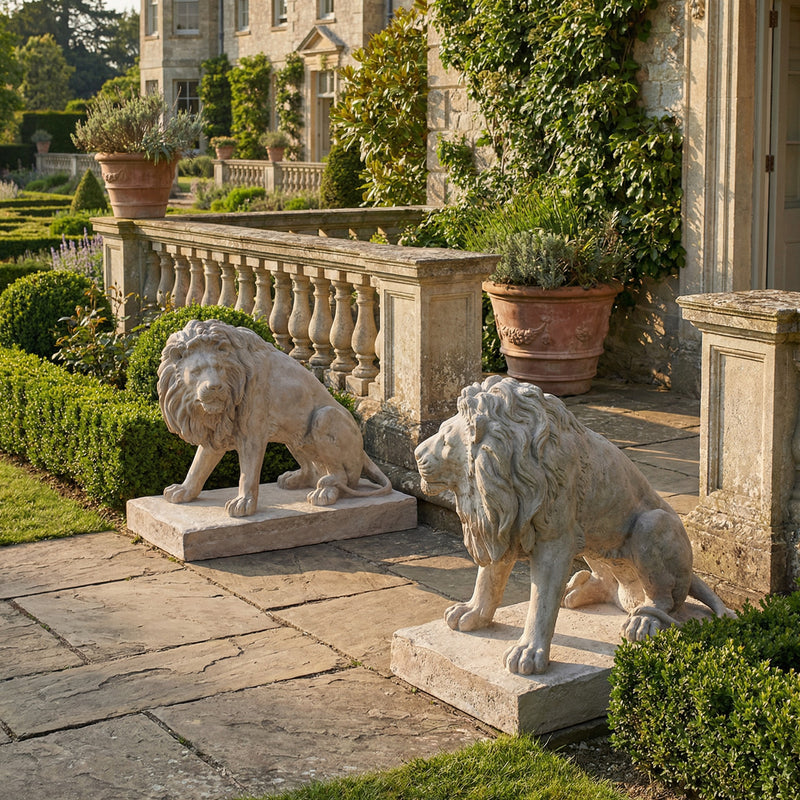 Sentry Entrance Lions Statue Pair