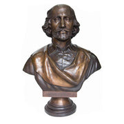 Bronze bust of a William Shakespeare on a white background
