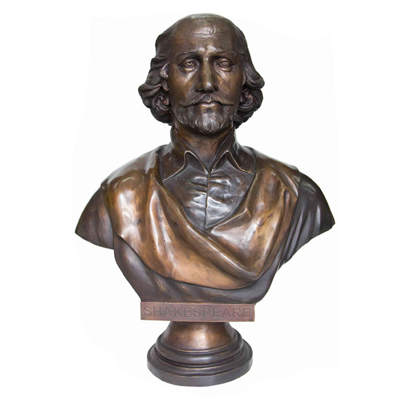 Bronze bust of a William Shakespeare on a white background