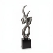 abstract dark silver floor sculpture on black base