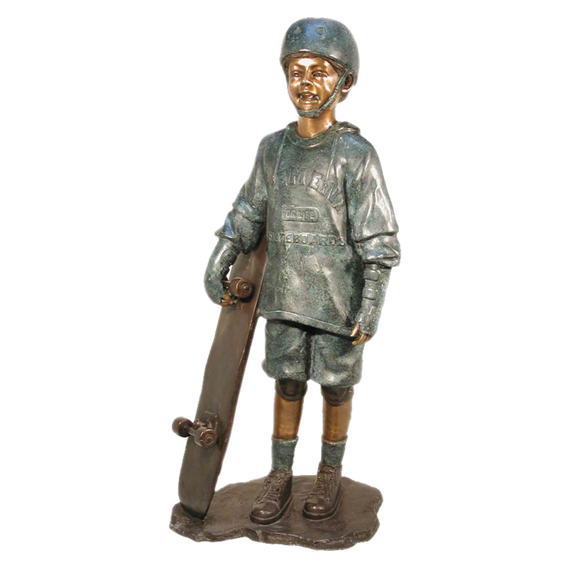 Boy Standing with Skateboard Bronze Sculpture