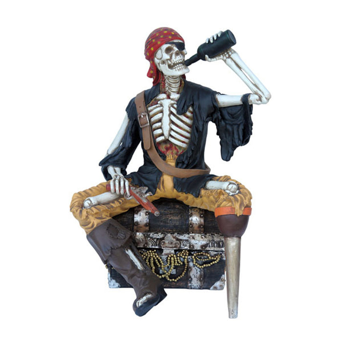 Skeleton Pirate on Treasure Chest Statue-Fiberglass