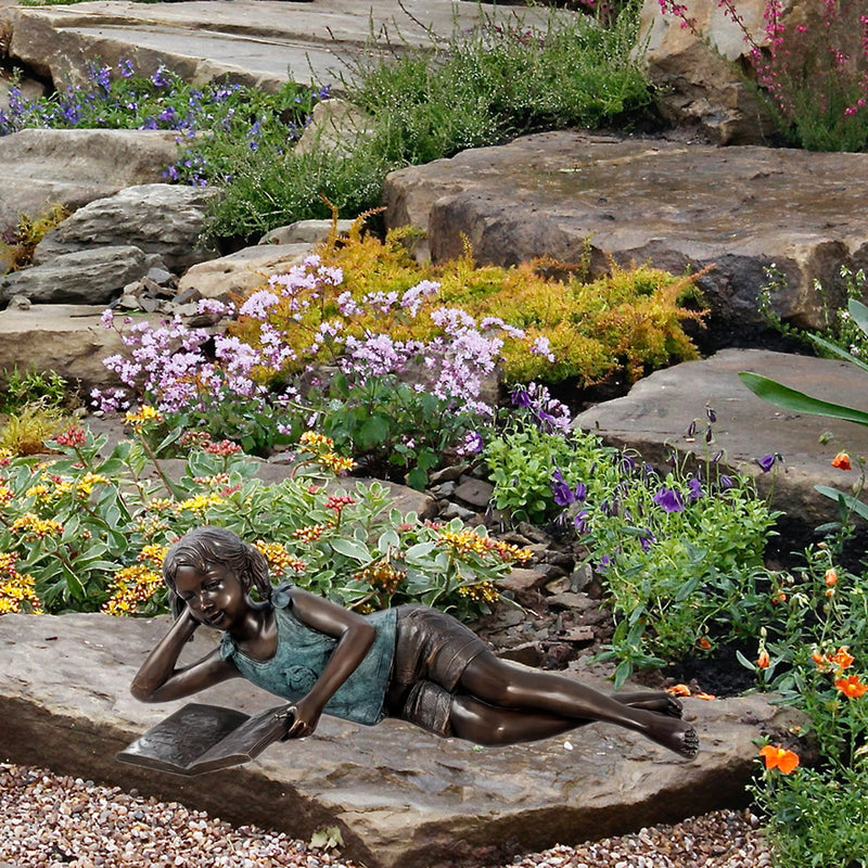 Bronze Lying Girl Reading Book Sculpture