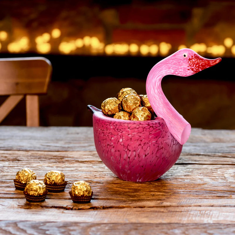Art Glass Tender Swan Bowl by Borowski-Pink