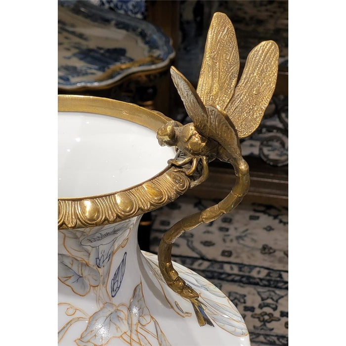 Tessa Dragonfly & Floral Vase-Porcelain & Bronze