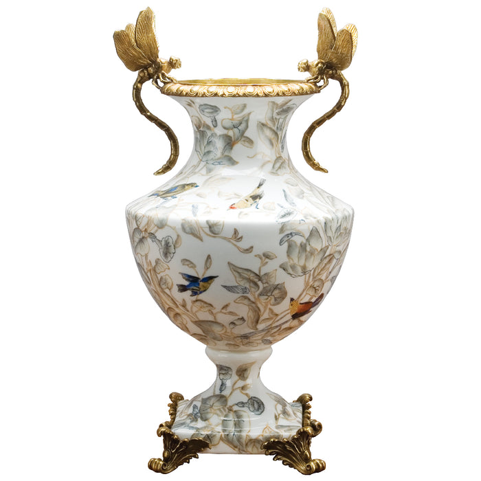 Tessa Dragonfly & Floral Vase-Porcelain & Bronze