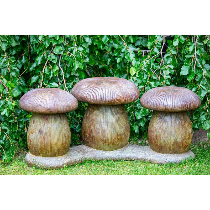 Three Mushroom Garden Bench-Cast Stone