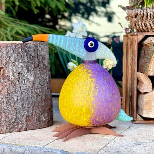 Tukano Bird Art Glass Sculpture by Borowski-Yellow