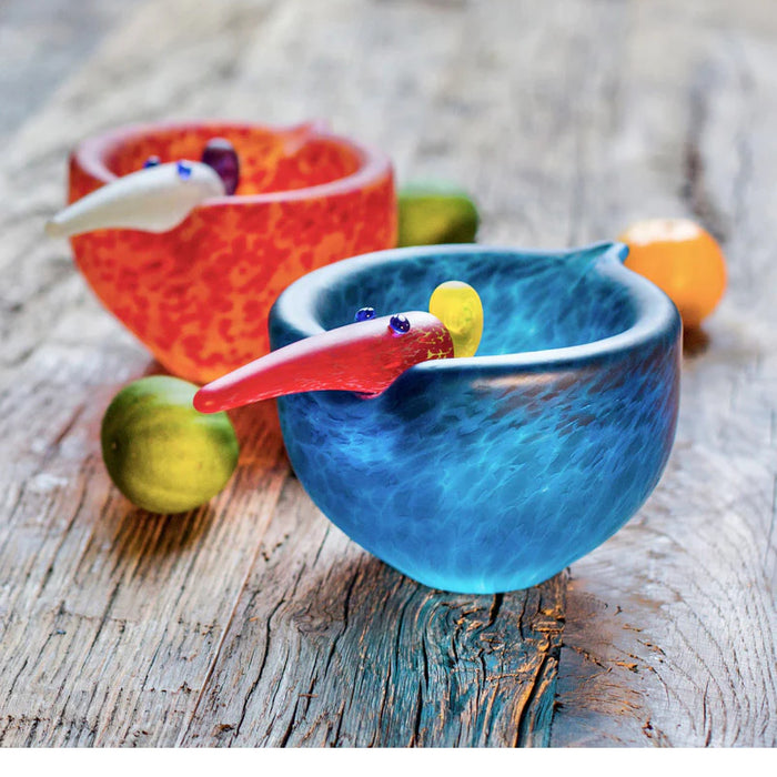 Art Glass Tweedy Bird Bowl by Borowski-Blue