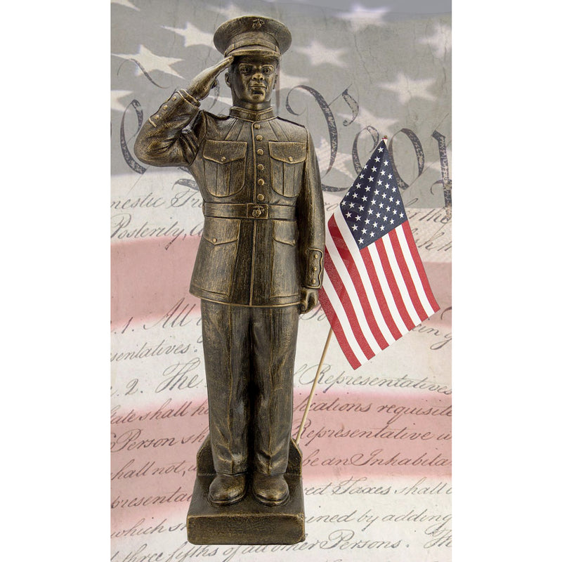 US Marine Corps Statue with Flag-African American