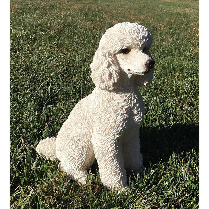 White Toy Poodle Dog Statue- Outdoor- Side View