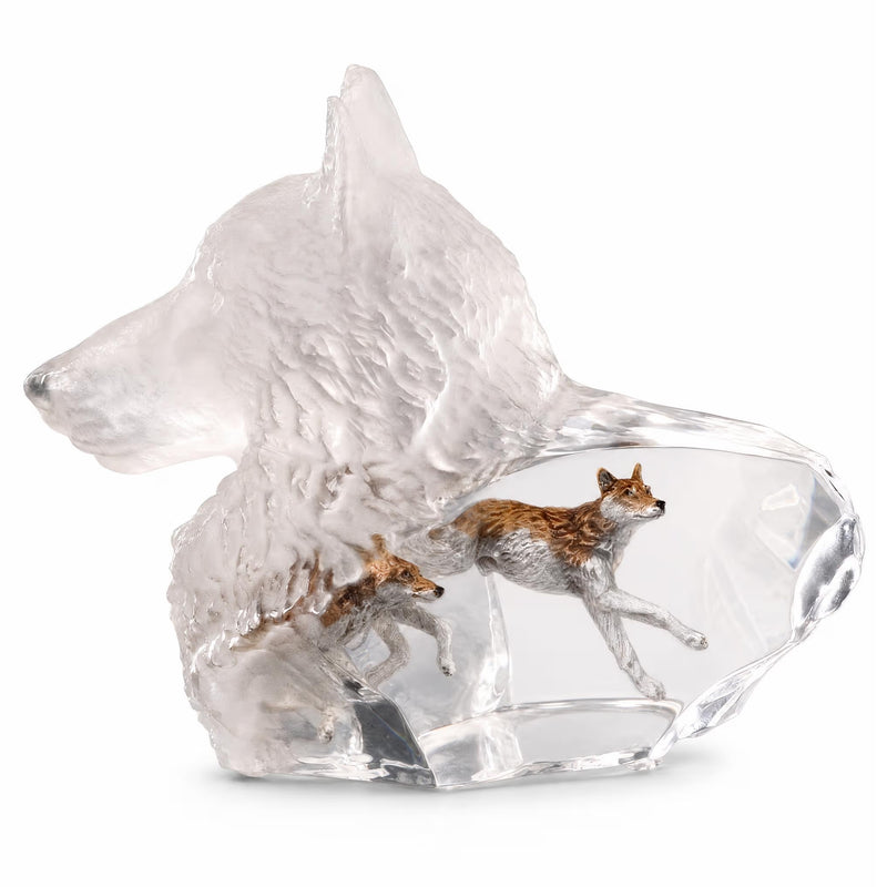 Wild Spirit Wolf Lucite Mixed Media Sculpture by Artist Kitty Cantrell