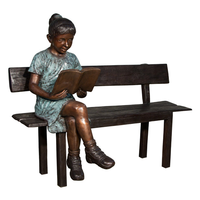 Young Girl Reading on Bench Bronze Sculpture