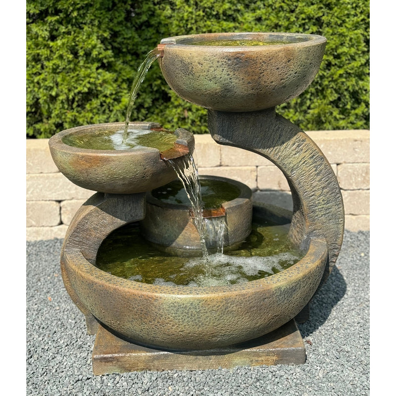 Zen Three Bowl Fountain- Cast Stone