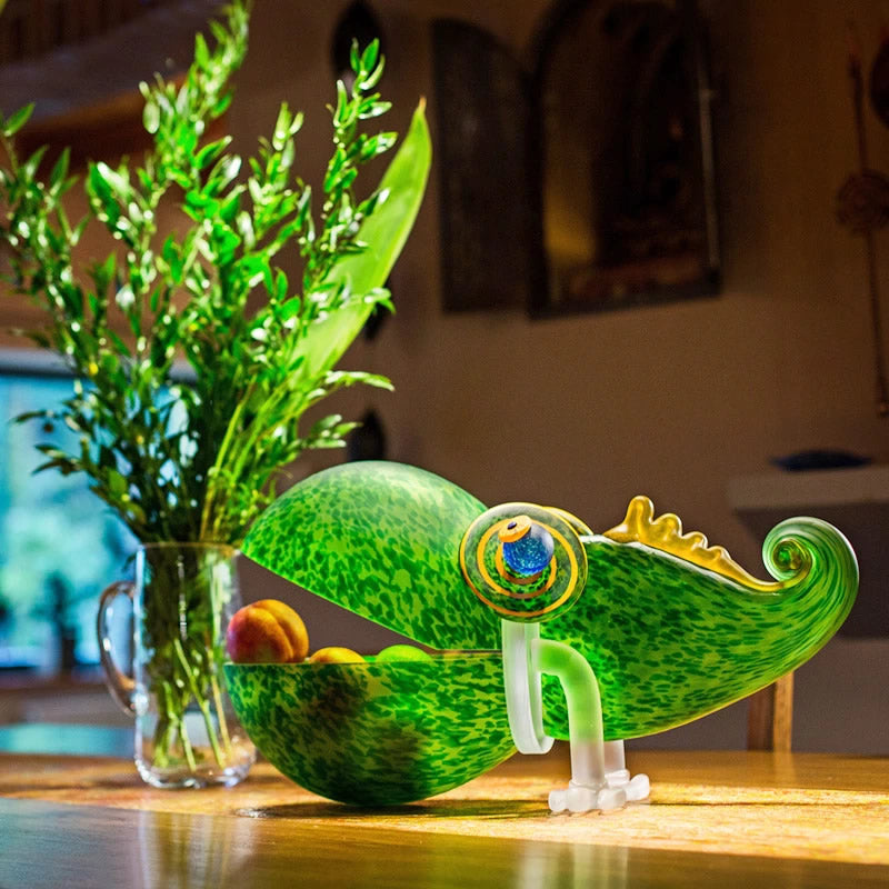 【Borowski Glass Art Studio】ガラス プレート Art Glass Chameleon Bowl, Large/Green — AllSculptures