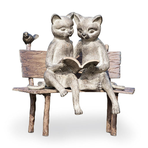 Two Reading Cats on Bench Garden Statue by San Pacific International