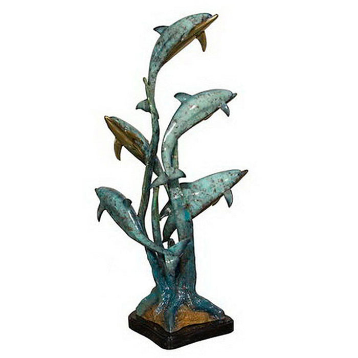 5 Dolphins Bronze Sculpture on Marble Base-42"H