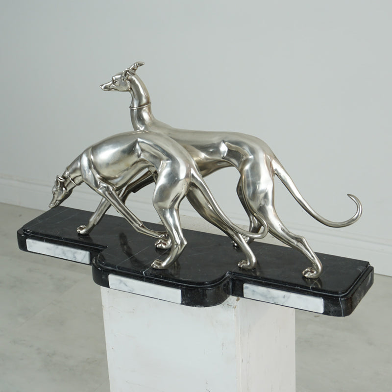 Greyhounds on Marble Base Sculpture-Art Deco