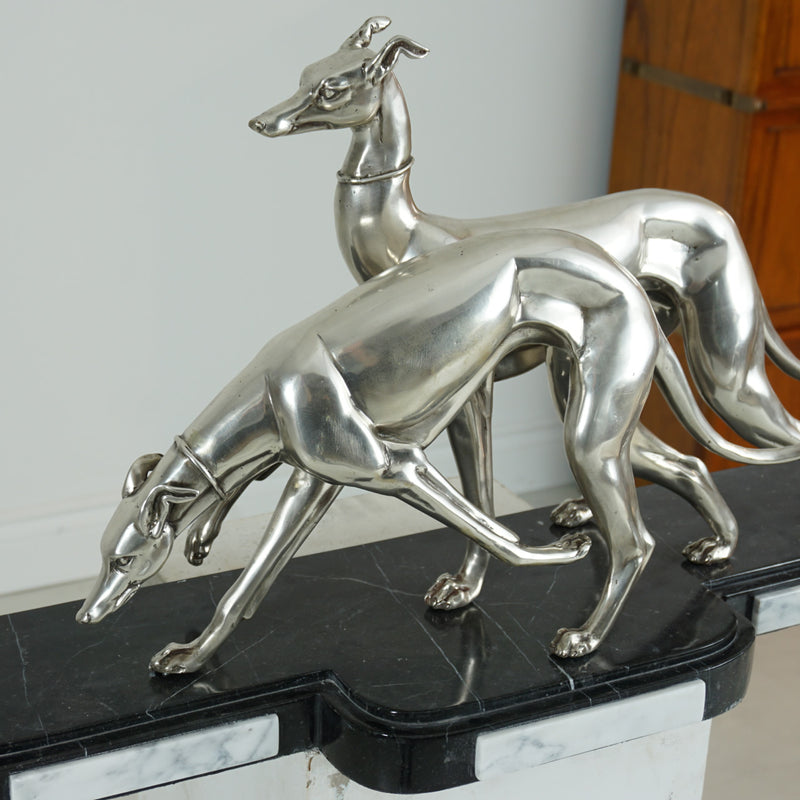 Greyhounds on Marble Base Sculpture-Art Deco