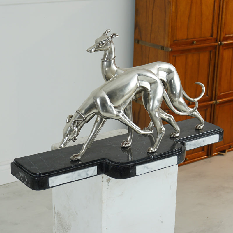 Greyhounds on Marble Base Sculpture-Art Deco