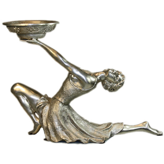 Art Deco Silver Lady Holding Dish Sculpture