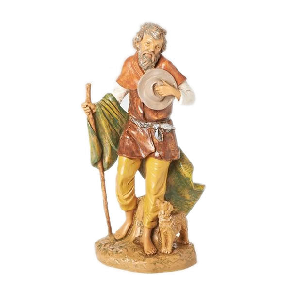 Old Man Abraham with Dog Nativity Statue- 12 Inch Scale