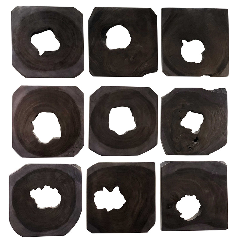 Abstract Black Wood Wall Art, Set of 9