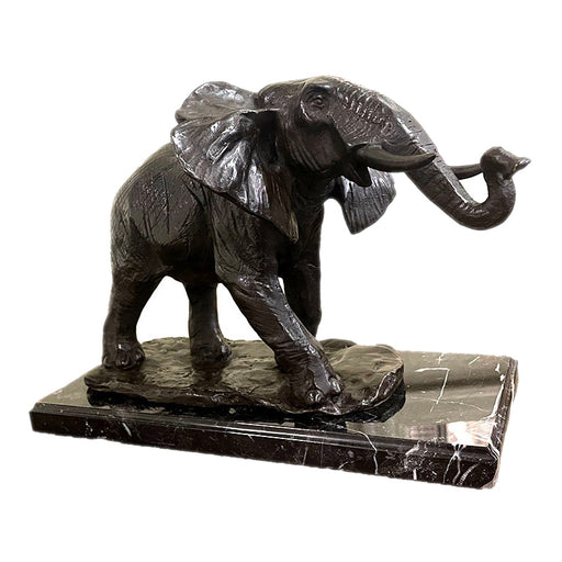 Bronze African Elephant Sculpture on Marble Base