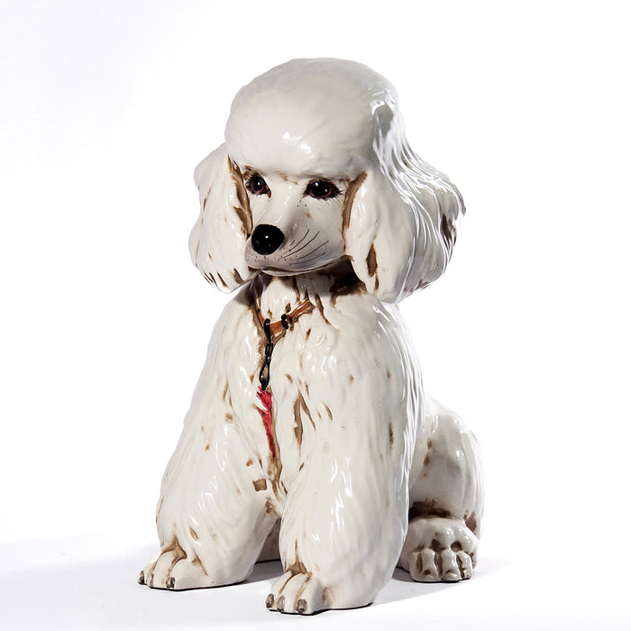 Antique White Poodle Sculpture-Italian Ceramic