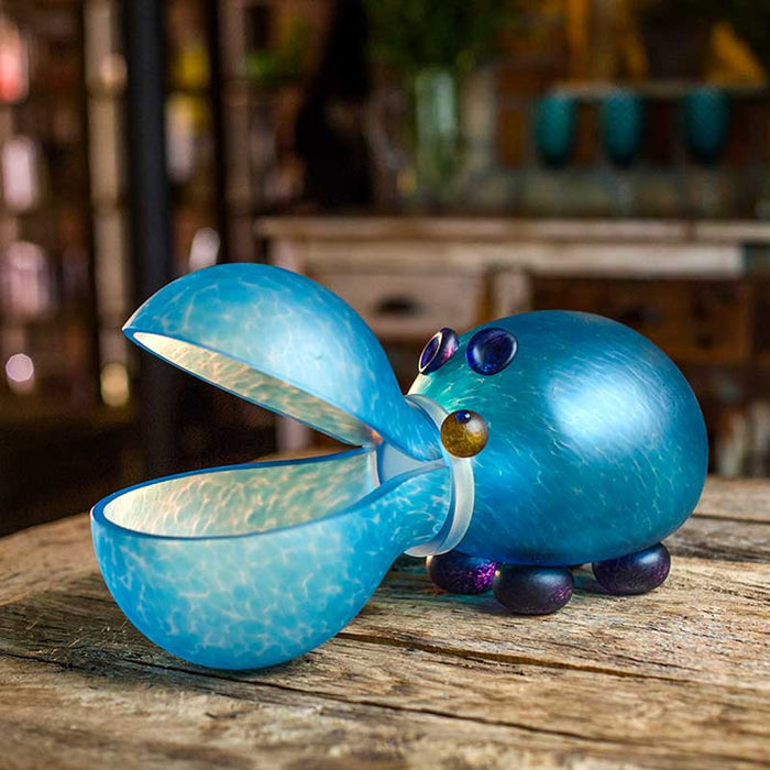 Art Glass Hippo Bowl Blue Borowski For Sale