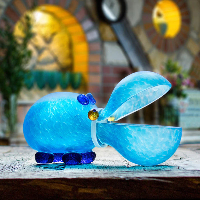 Art Glass Hippo Bowl Blue Borowski
