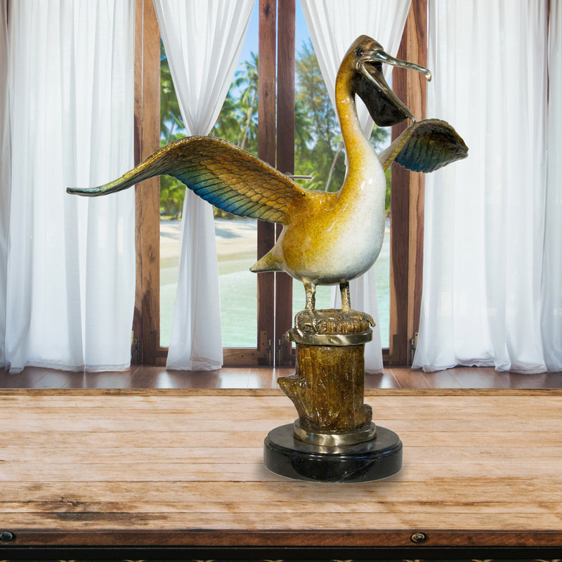 Pelican Tabletop Bronze Sculpture on Marble Base