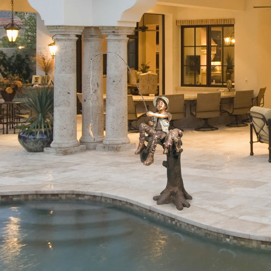 Boy Fishing with Dog Bronze Sculpture