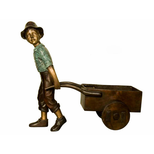 Boy Pulling Cart Bronze Statue
