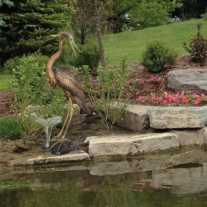 Heron with Plant Bronze Fountain