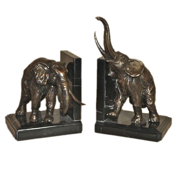 Elephant Bookends-Bronze & Marble