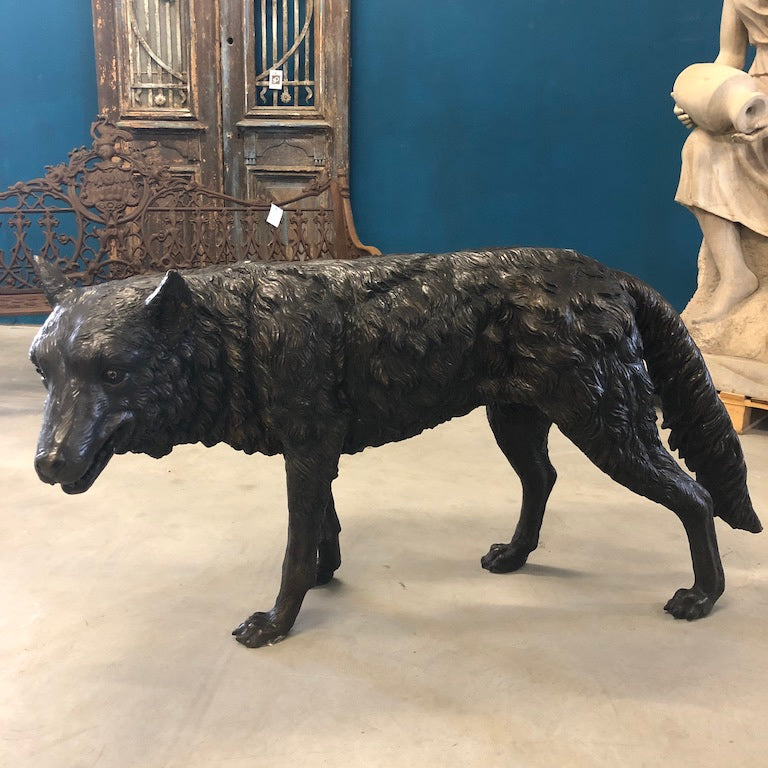 Standing Wolf Bronze Sculpture