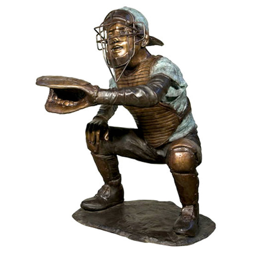 Bronze Statue Baseball Catcher Boy