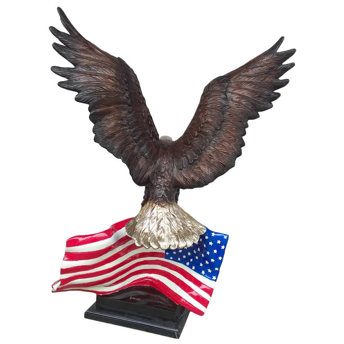 Bald Eagle with Flag Bronze Sculpture