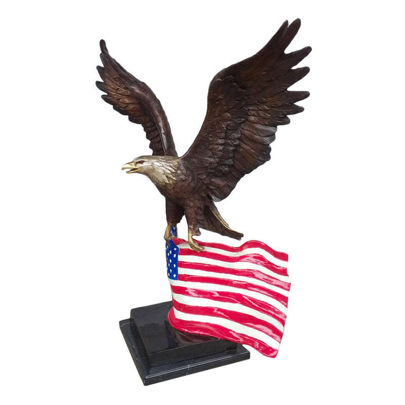 Bald Eagle with Flag Bronze Sculpture