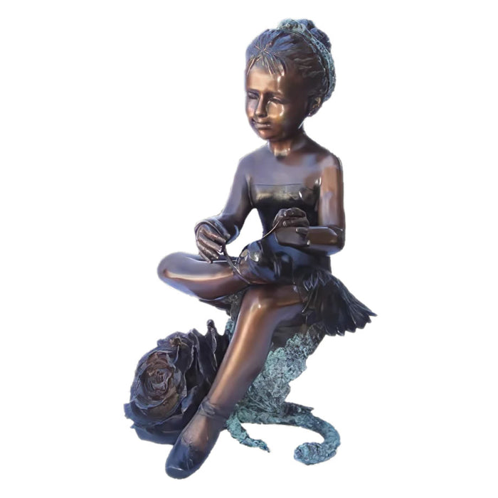 Ballerina Girl on Rose Bronze Sculpture
