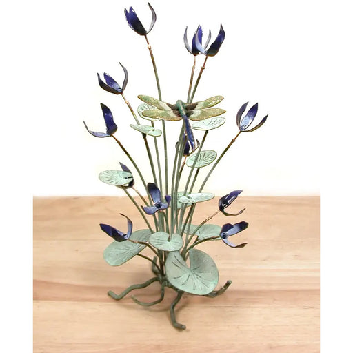 Blue Flowers with Dragonfly Tabletop Sculpture
