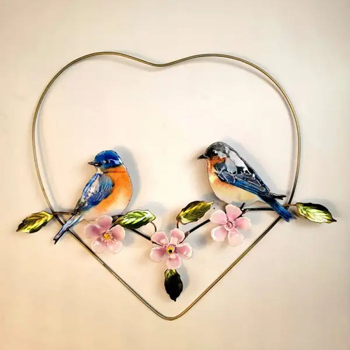 Bluebirds with Heart Metal Wall Art