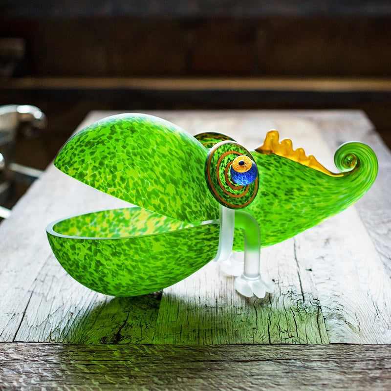 Art Glass Chameleon Bowl, Large/Green — AllSculptures