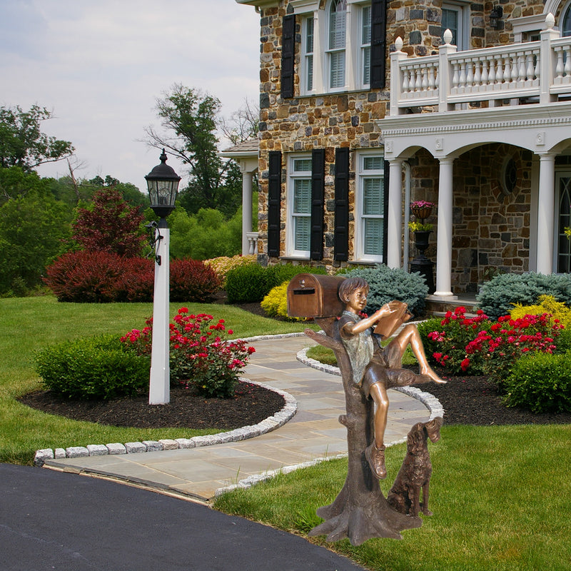 Boy With Dog Bronze Mailbox Sculpture Outdoor