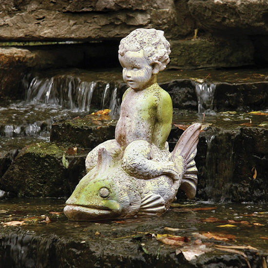 Boy Riding Fish Garden Statue