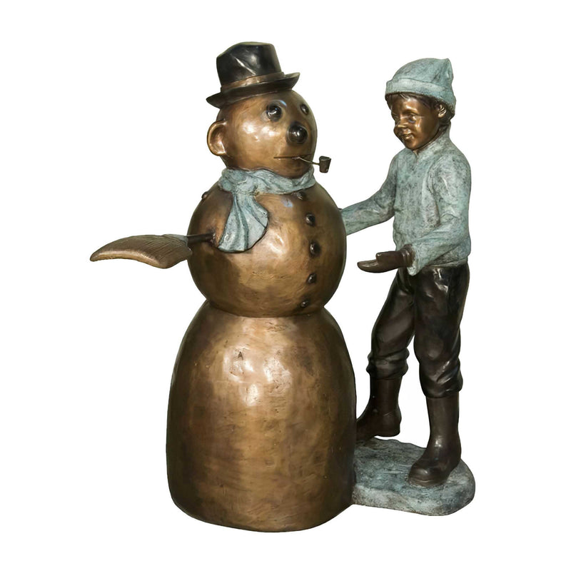 Boy With Snowman Bronze Sculpture