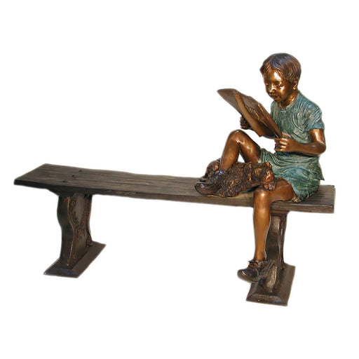 Boy on Bench Reading Bronze Sculpture