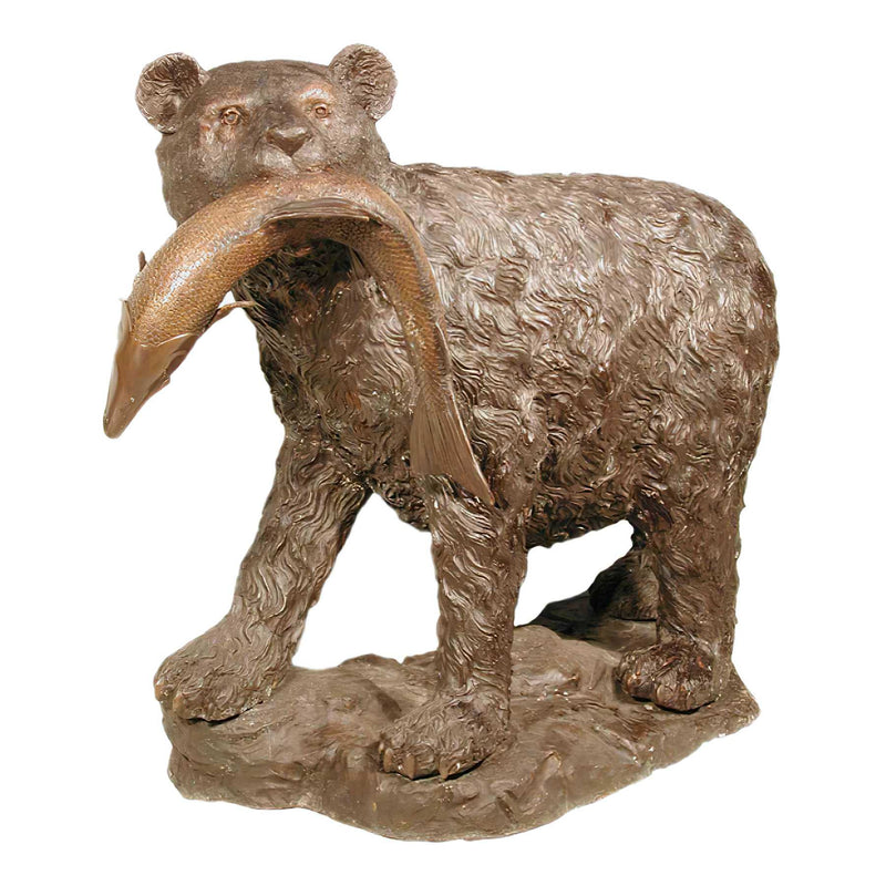 Bronze Bear with Salmon Sculpture