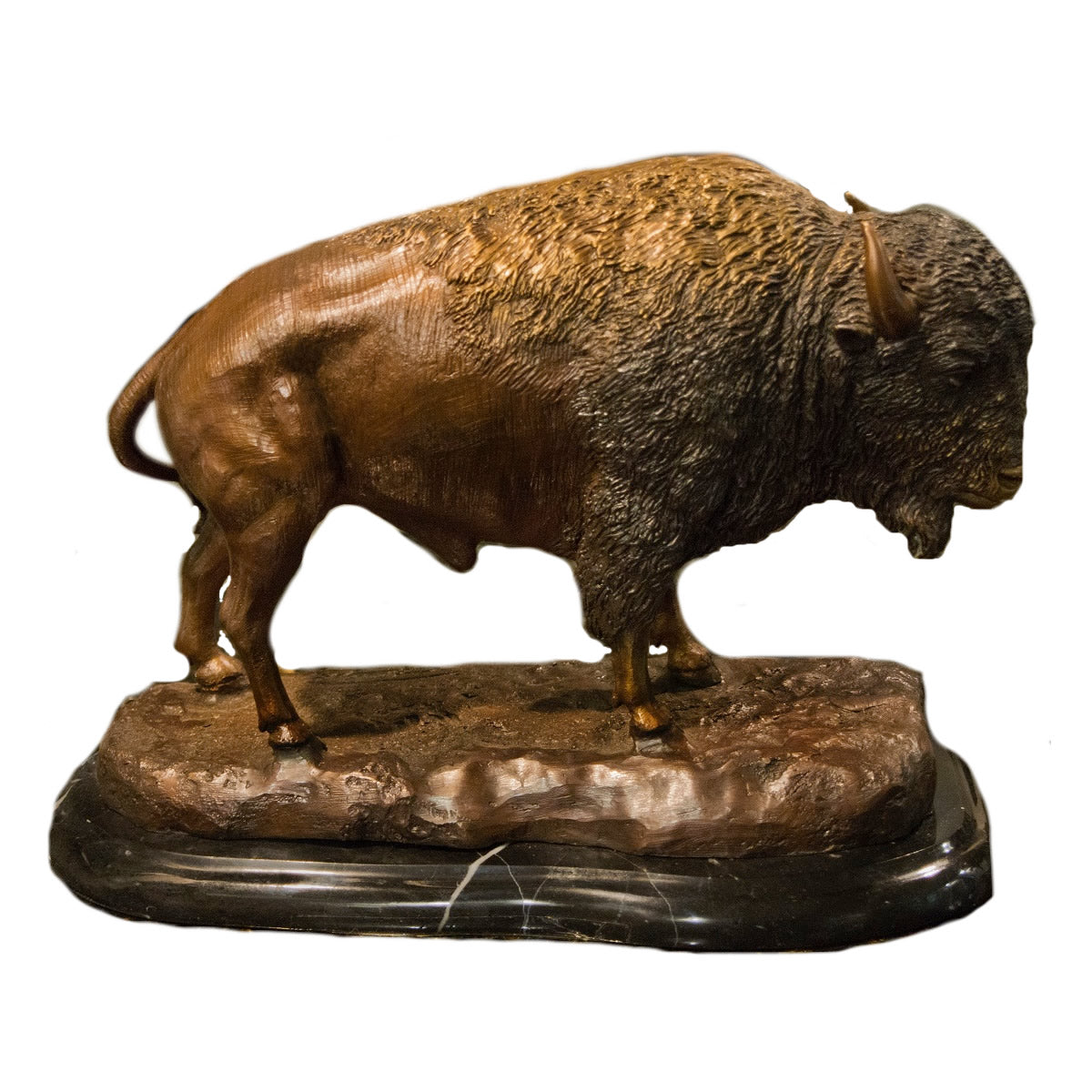 Bronze Buffalo Sculpture w/Marble Base — AllSculptures